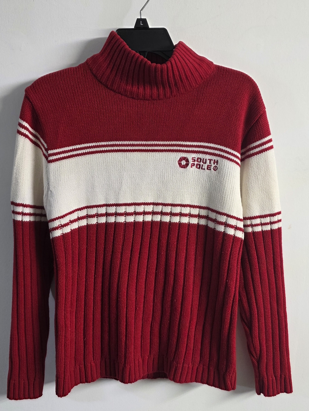 Vintage South Pole Authentic Collection Sweater M Red White Striped Turtlen